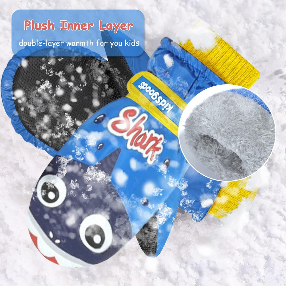 Manusi pentru copii, model cu un singur deget, manseta elastica si prindere reglabila, waterproof, imprimeu cu rechin, albastru, marime 6 – 12 ani [2]