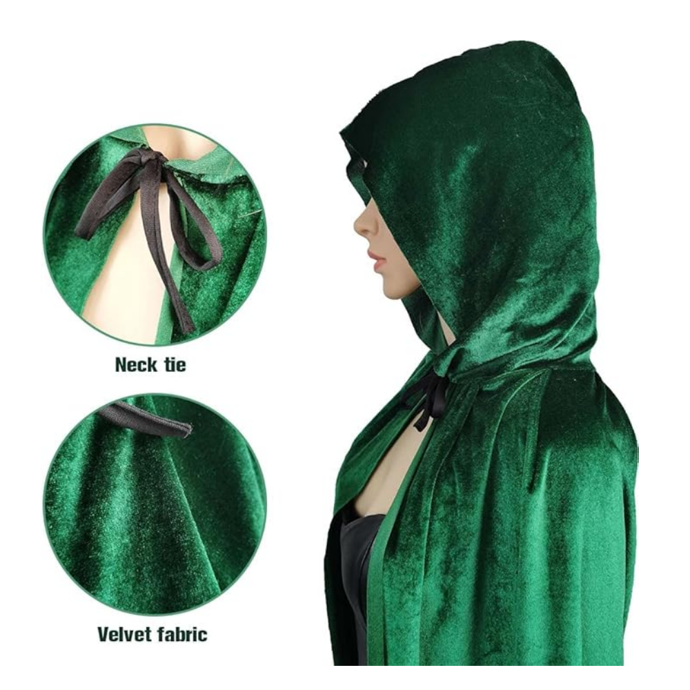 Pelerina cu gluga din catifea pentru Halloween, Craciun, petreceri cosplay, vampir, vrajitoare, mag, adulti si copii, marime S, 110 cm [2]