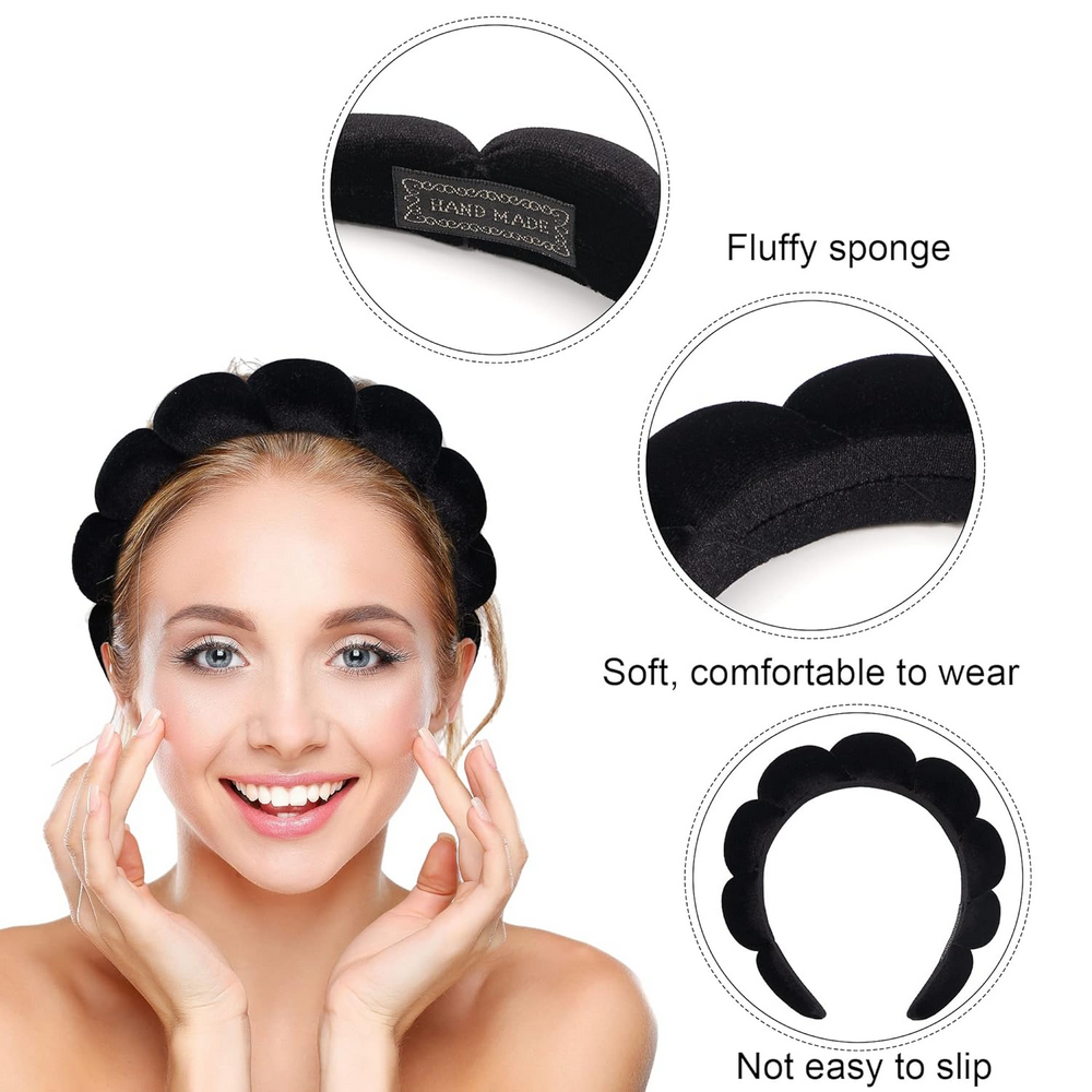 Bentiță Spa din Bumbac, Accesoriu pentru Spălarea Feței, Machiaj și Tratamente Faciale, Moale, Absorbantă și Reutilizabilă, negru [2]