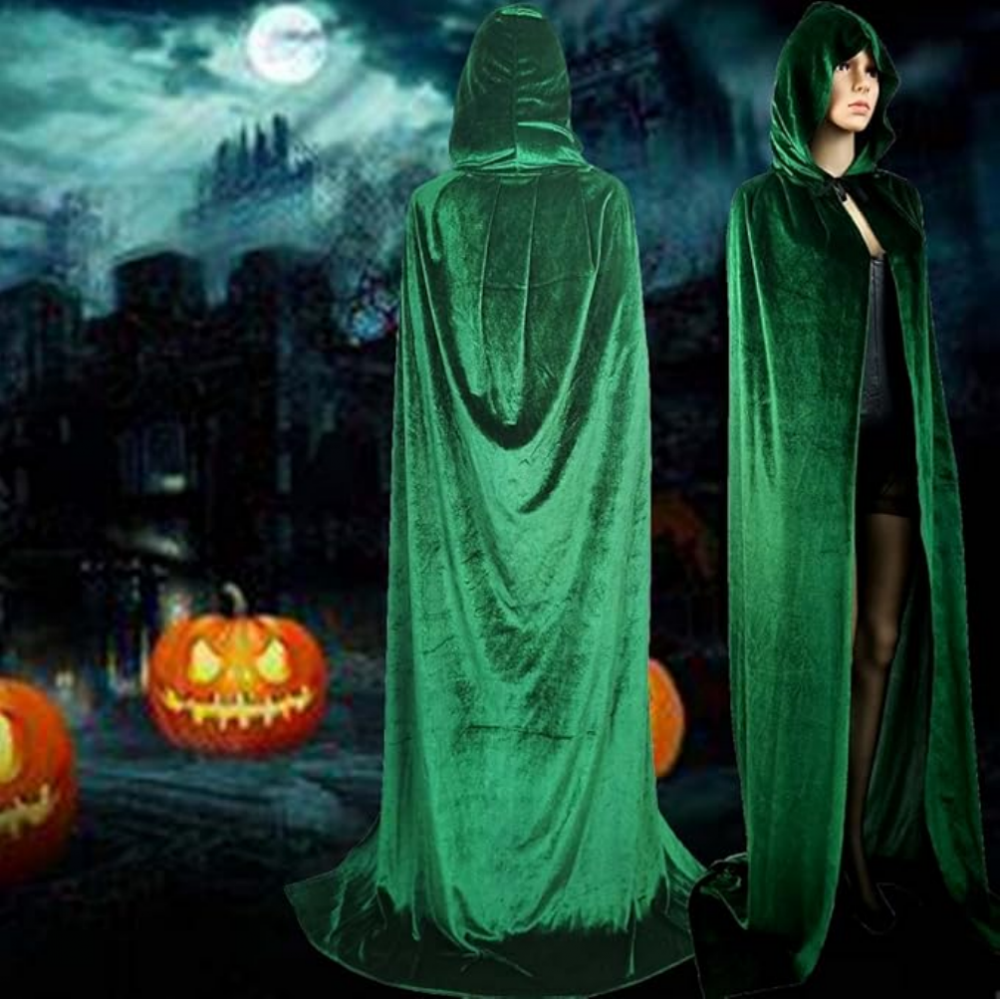 Pelerina cu gluga din catifea pentru Halloween, Craciun, petreceri cosplay, vampir, vrajitoare, mag, adulti si copii, marime S, 110 cm [3]