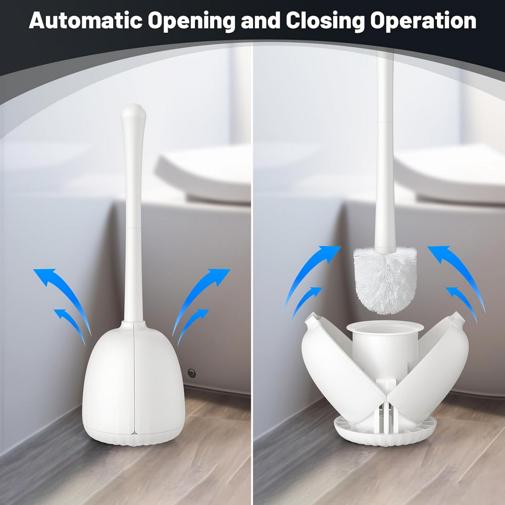 Perie de toaleta cu suport, maner lung din plastic, 31 cm, alb [2]