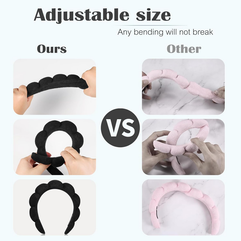 Bentiță Spa din Bumbac, Accesoriu pentru Spălarea Feței, Machiaj și Tratamente Faciale, Moale, Absorbantă și Reutilizabilă, negru [5]