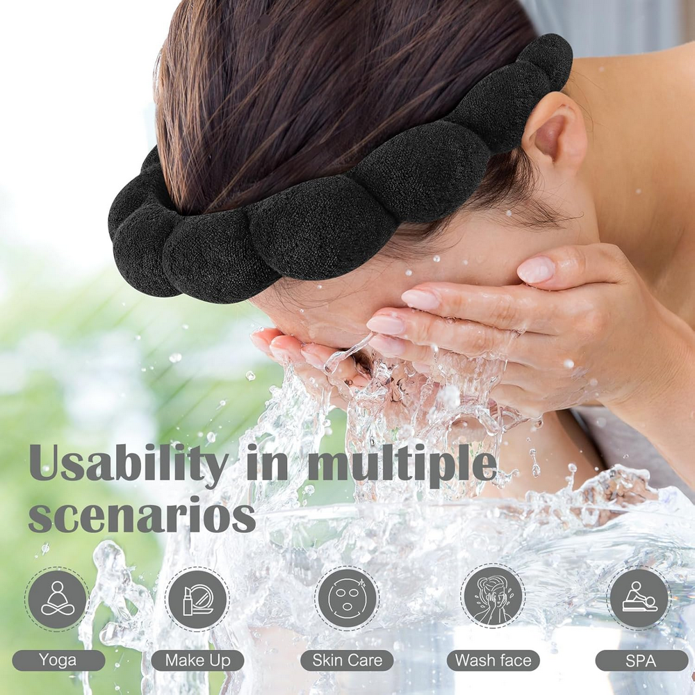 Bentiță Spa din Bumbac, Accesoriu pentru Spălarea Feței, Machiaj și Tratamente Faciale, Moale, Absorbantă și Reutilizabilă, negru [3]