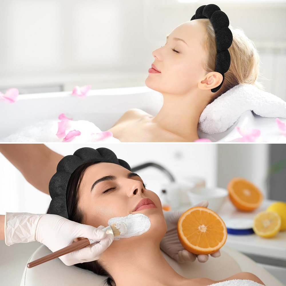 Bentiță Spa din Bumbac, Accesoriu pentru Spălarea Feței, Machiaj și Tratamente Faciale, Moale, Absorbantă și Reutilizabilă, negru [7]