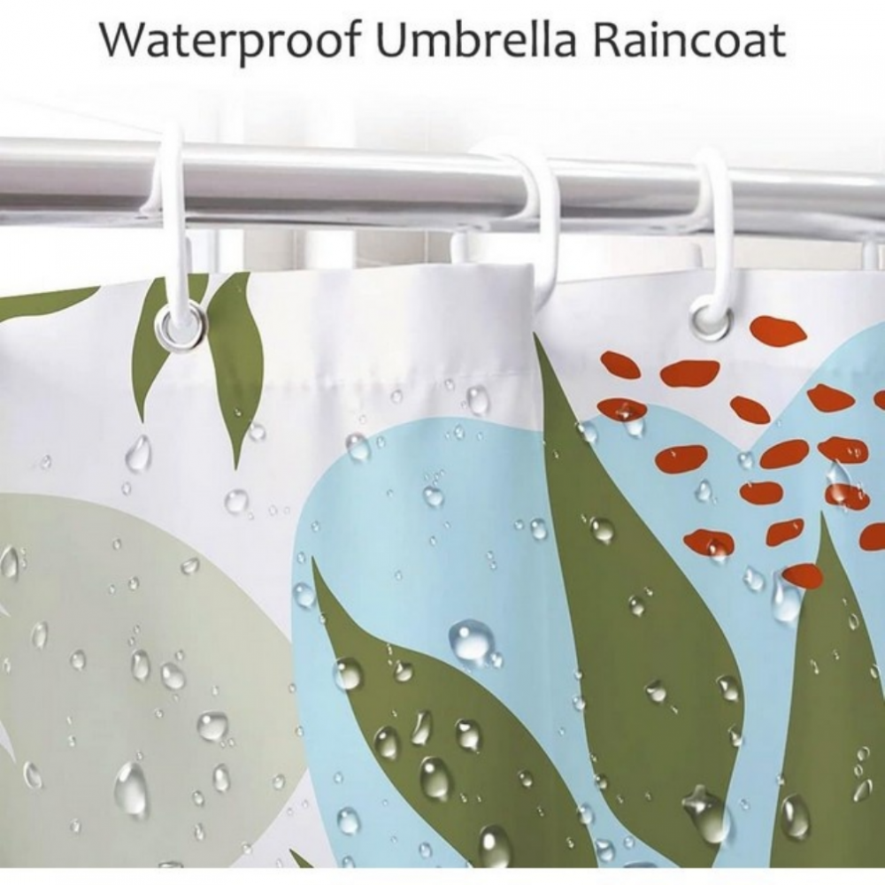 Perdea de dus pentru baie, design modern cu frunze, 180 x 180 cm, din material textil, cu carlige incluse [4]