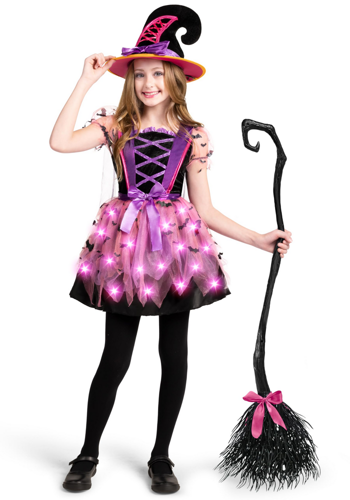 Costum de Vrajitoare Deluxe cu Palarie, Rochie cu Tutu si Bagheta Magica, Ideal pentru Halloween si Petreceri Tematice, marime M (8-10 ani) [1]