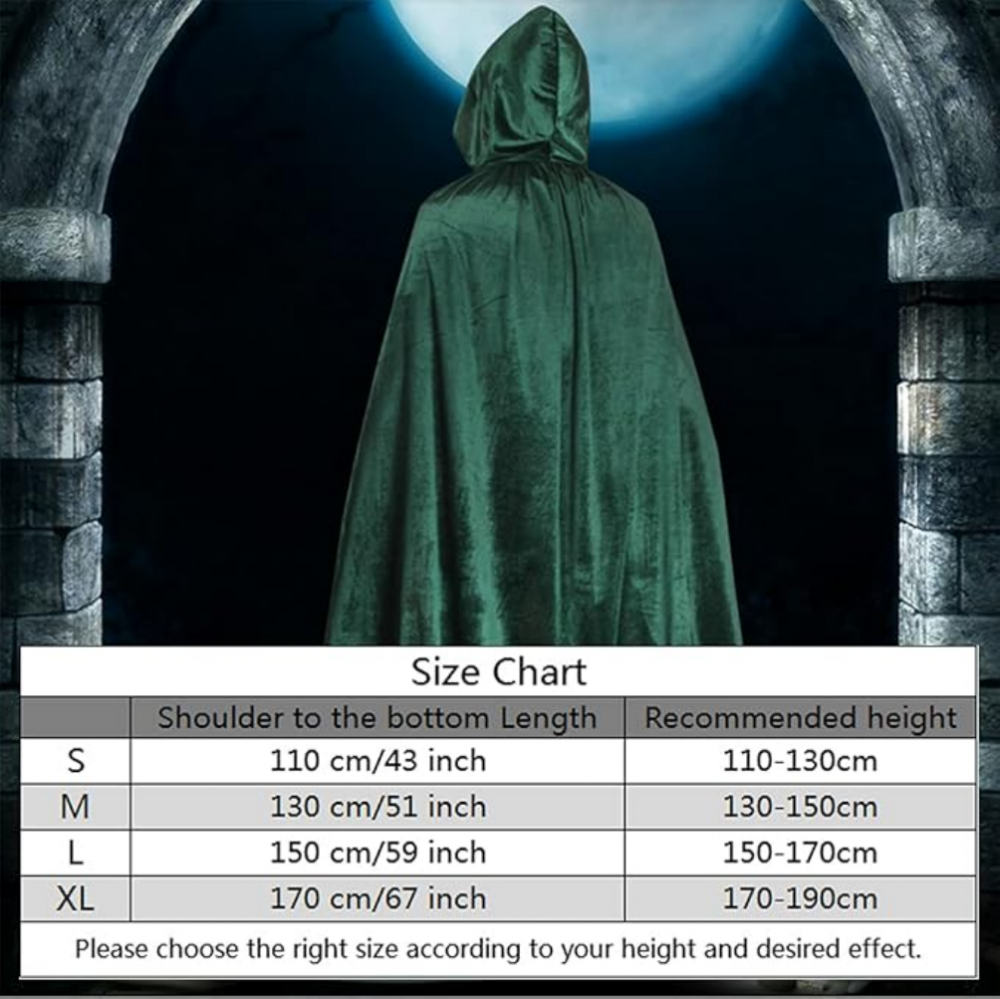 Pelerina cu gluga din catifea pentru Halloween, Craciun, petreceri cosplay, vampir, vrajitoare, mag, adulti si copii, marime S, 110 cm [4]