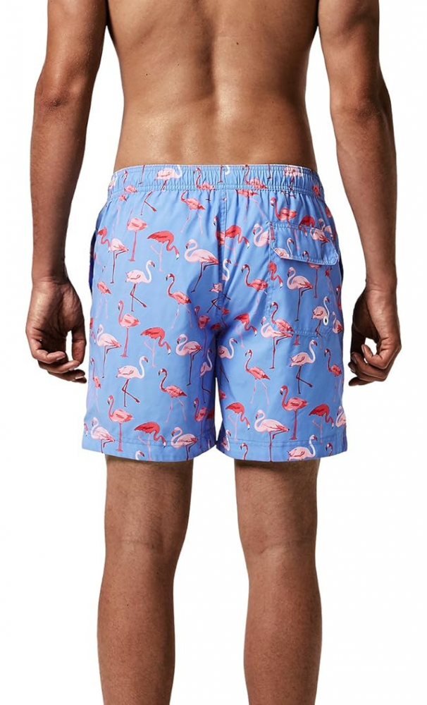 Pantaloni scurți de baie pentru bărbați, uscare rapidă, cu buzunare, MaaMgic, albastru deschis, model cu flamingo, marime XL [2]