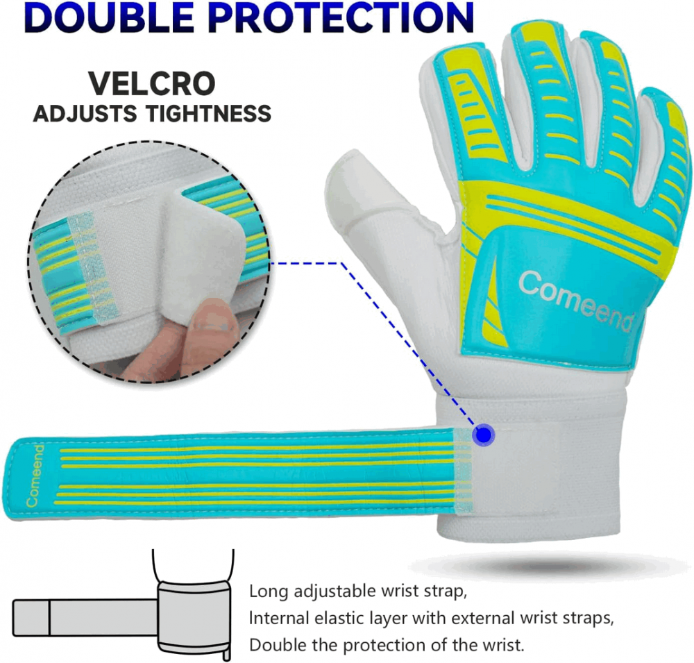 Manusi de Portar, WECDOIT, pentru Fotbal, Copii si Adulti, Reglabile, Protectie multipla degete, Palma Anti - Alunecare, Rezistente la uzura, marime 9, Alb/ Turcoaz [3]