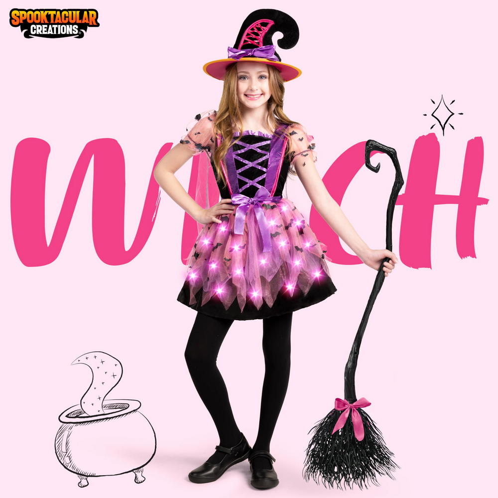 Costum de Vrajitoare Deluxe cu Palarie, Rochie cu Tutu si Bagheta Magica, Ideal pentru Halloween si Petreceri Tematice, marime M (8-10 ani) [2]