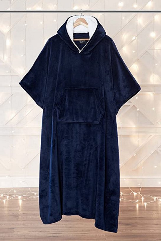 Patura Hanorac cu gluga, supradimensionata, CityComfort, din Fleece, pentru Barbati si Femei, Navy, Marime Universala [3]