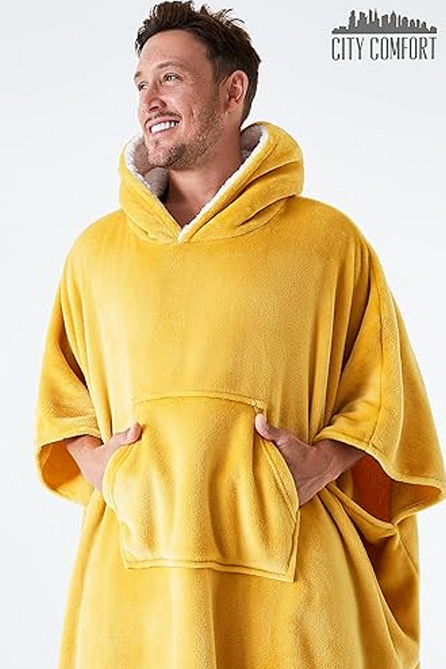 Patura Hanorac cu gluga, supradimensionata, CityComfort, din Fleece, pentru Barbati si Femei, Navy, Marime Universala [6]