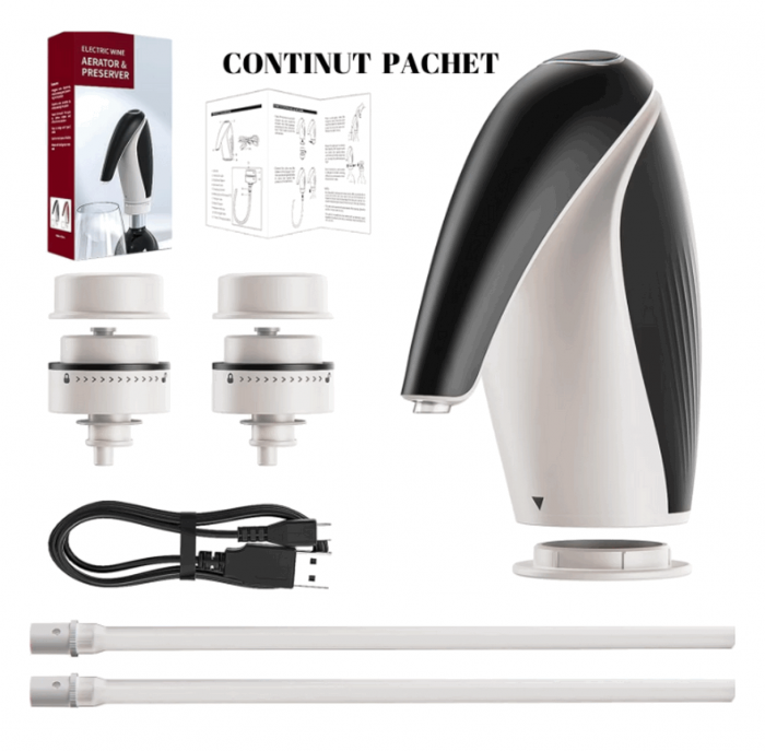 Aerator, Dispenser, Conservator si Decantor Automat Electric pentru Sticla de Vin, Profesional, portabil, EASY Making Life Simple, KD -6, reincarcabil USB, negru/alb [6]