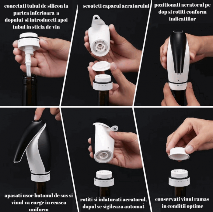 Aerator, Dispenser, Conservator si Decantor Automat Electric pentru Sticla de Vin, Profesional, portabil, EASY Making Life Simple, KD -6, reincarcabil USB, negru/alb [7]