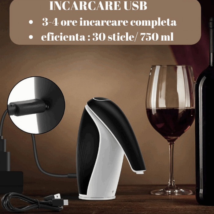 Aerator, Dispenser, Conservator si Decantor Automat Electric pentru Sticla de Vin, Profesional, portabil, EASY Making Life Simple, KD -6, reincarcabil USB, negru/alb [10]