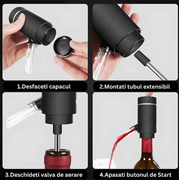 Aerator si Dispenser Automat Electric pentru Sticla de Vin, Profesional, portabil, EASY Making Life Simple, MGS-KD -1, reincarcabil USB, negru [5]