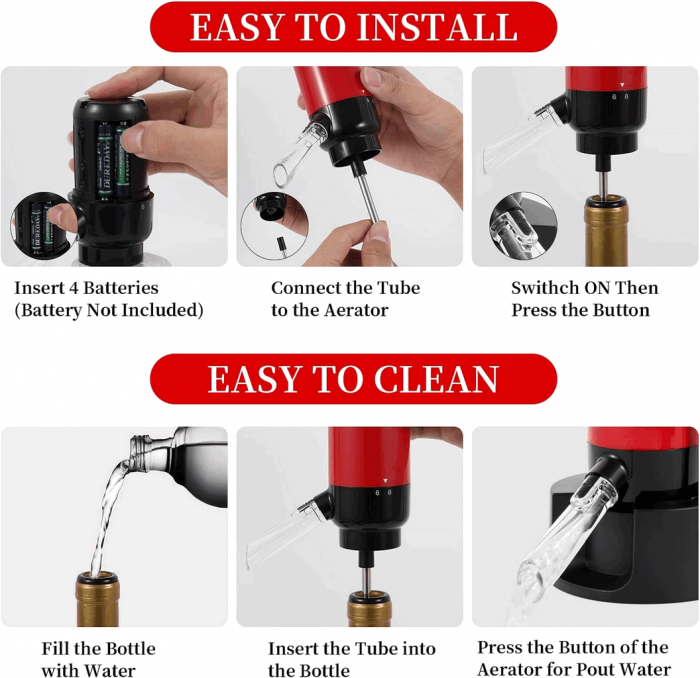 Aerator si Dispenser Automat Electric pentru Sticla de Vin, Profesional, portabil, EASY Making Life Simple, MGS-KD -3, Rosu [3]