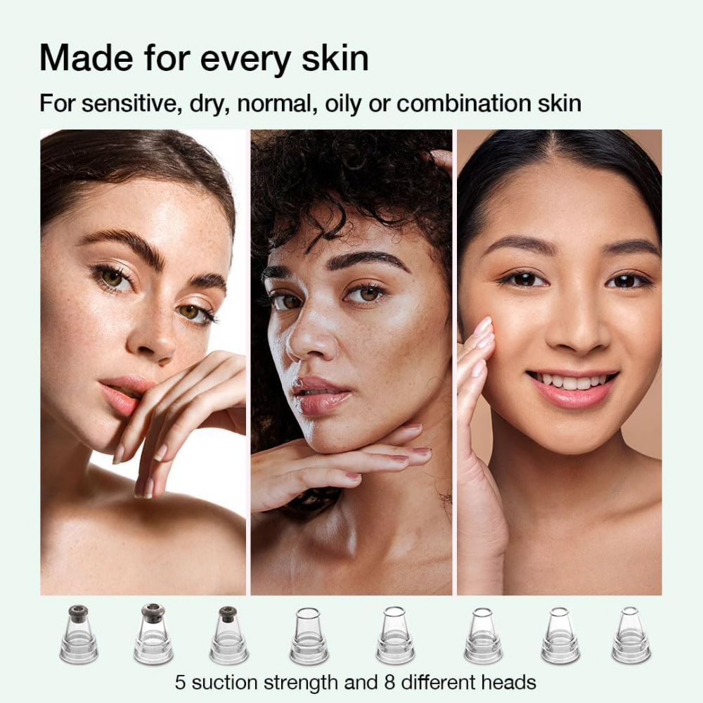Aparat 4 in 1 pentru indepartat puncte negre, sebum, curatare cu fototerapie LED, comprese cald si rece, fancii Clara, 5 Puteri ajustabile, 8 capete, Ingrijire faciala, Incarcare USB, Verde [4]