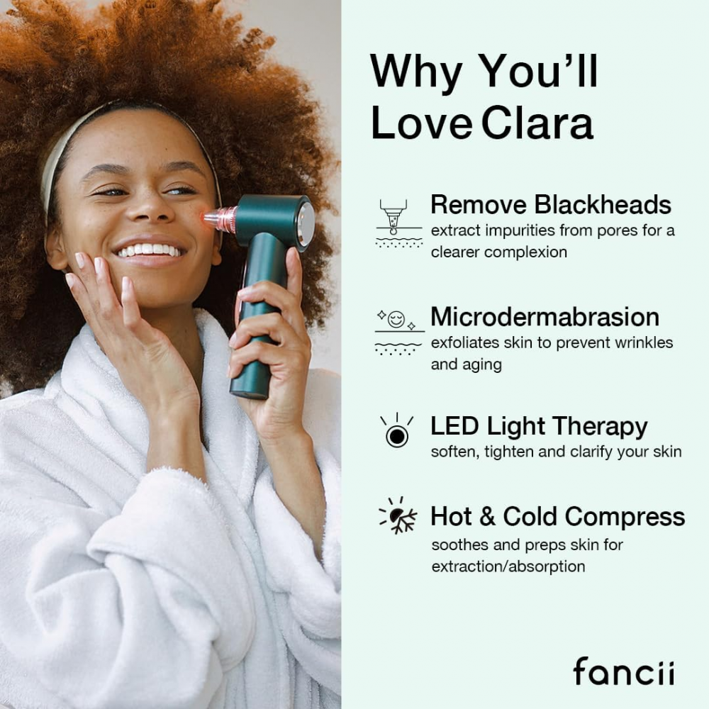 Aparat 4 in 1 pentru indepartat puncte negre, sebum, curatare cu fototerapie LED, comprese cald si rece, fancii Clara, 5 Puteri ajustabile, 8 capete, Ingrijire faciala, Incarcare USB, Verde [2]