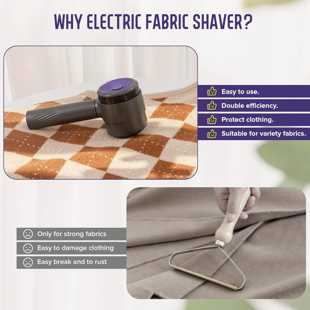 Aparat Electric de Scame Kaskawise, Negru, Reîncărcabil USB, 6 Lame din Oțel Inoxidabil, 2 Rezerve Incluse, Curățare Rapidă pentru Haine, Țesături și Textile [6]
