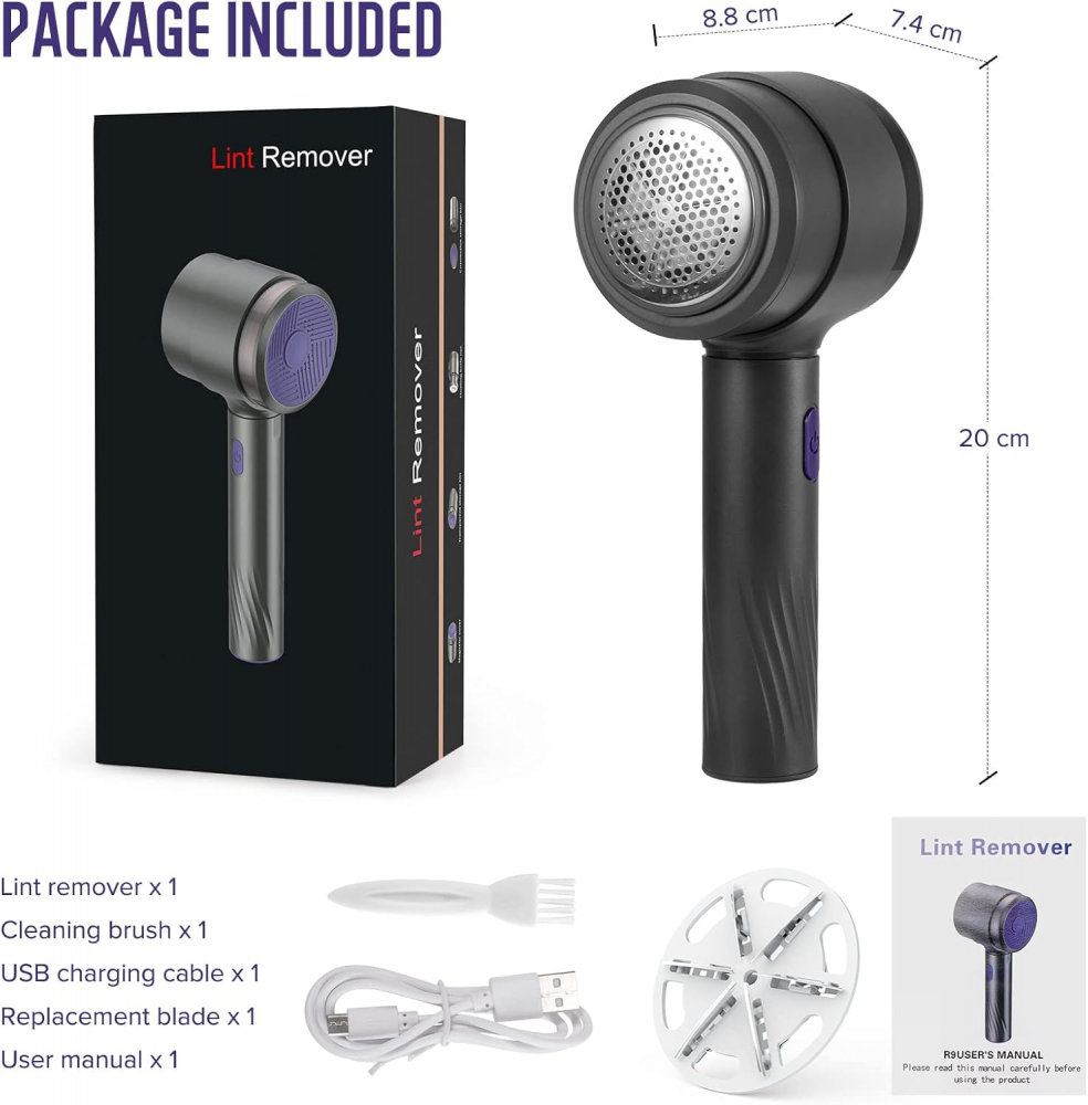 Aparat Electric de Scame Kaskawise, Negru, Reîncărcabil USB, 6 Lame din Oțel Inoxidabil, 2 Rezerve Incluse, Curățare Rapidă pentru Haine, Țesături și Textile [3]