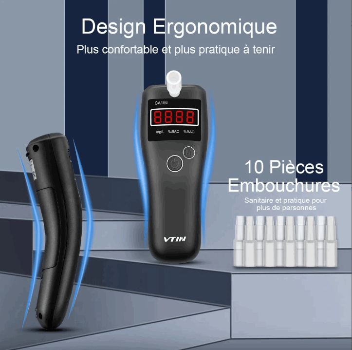Aparat Etilotest VTIN CA156A cu 10 Mustiucuri, Calibrare Electronică Precisă, Senzor de alcool cu semiconductor, Negru [5]