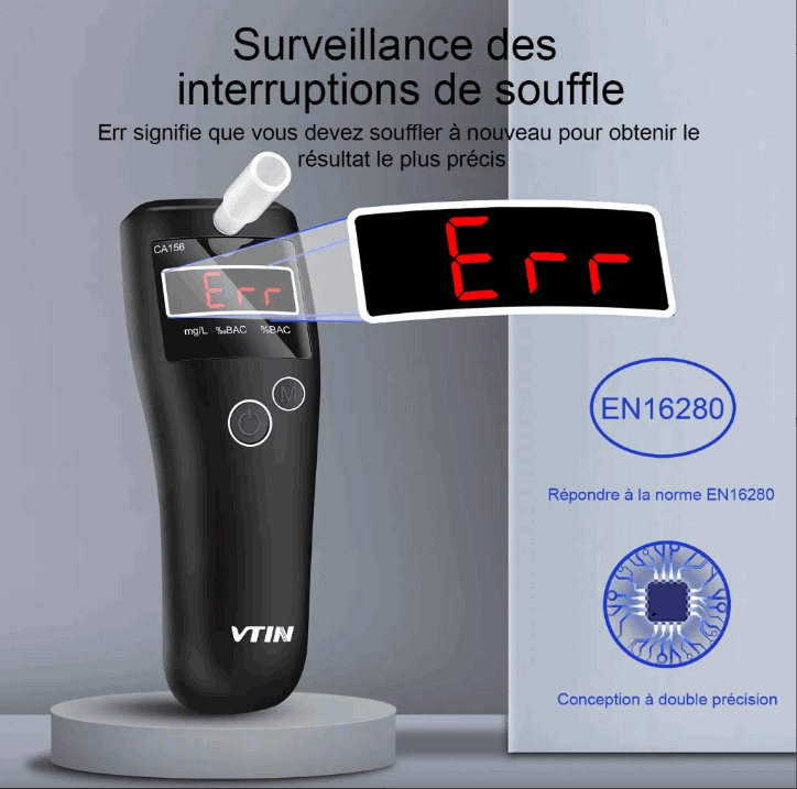 Aparat Etilotest VTIN CA156A cu 10 Mustiucuri, Calibrare Electronică Precisă, Senzor de alcool cu semiconductor, Negru [4]