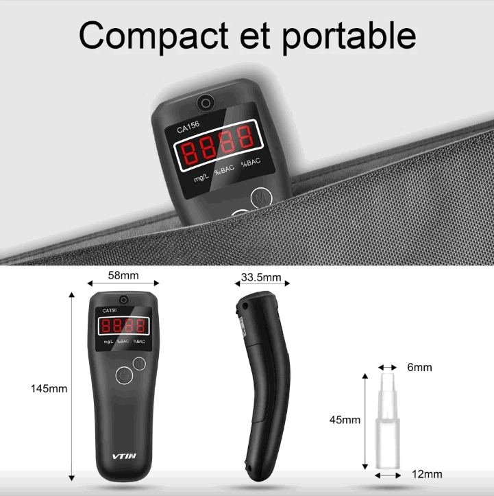Aparat Etilotest VTIN CA156A cu 10 Mustiucuri, Calibrare Electronică Precisă, Senzor de alcool cu semiconductor, Negru [6]