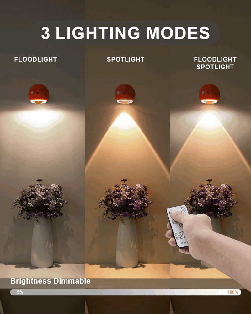 Aplica LED Jefedana cu Senzor de Mișcare, Reîncărcabilă prin Type-C, 360° Rotativă, 3 Moduri de Iluminare, Telecomanda, Montaj autoadeziv cu suport magnetic, portocaliu [2]