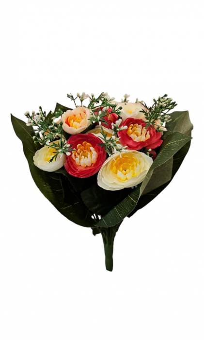 Aranjament buchet 19 flori artificiale, multicolor, rezistent UV, plastic, diametru 30 cm [3]