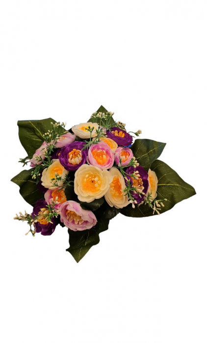 Aranjament buchet 19 flori artificiale, multicolor, rezistent UV, plastic, diametru 30 cm [5]