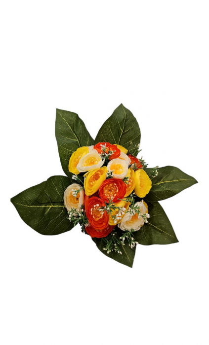 Aranjament buchet 19 flori artificiale, multicolor, rezistent UV, plastic, diametru 30 cm [2]