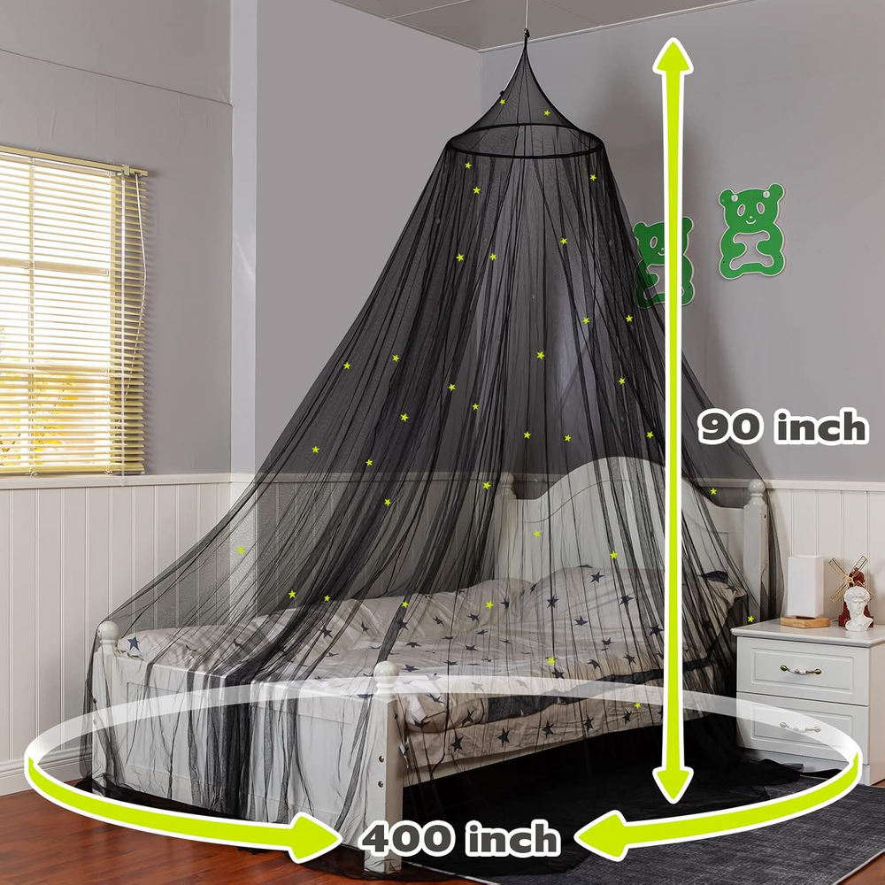 Baldachin pentru pat, cu stele fluorescente, luminoase in intuneric, plasa anti-tantari, universal, negru,Sesamis [7]