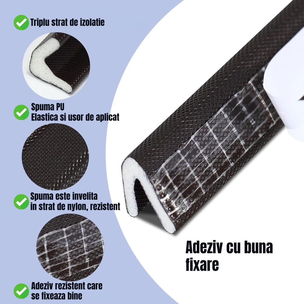 Banda etansare usa si fereastra V autoadeziva 6m x 17mm negru – izolatie termica si fonica [3]