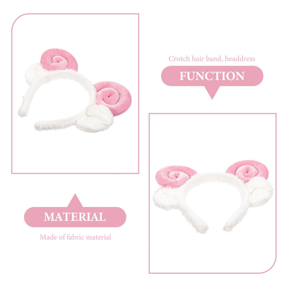 Bentita urechi oaie albe cu coarne roz spiralate accesoriu cosplay cute [5]