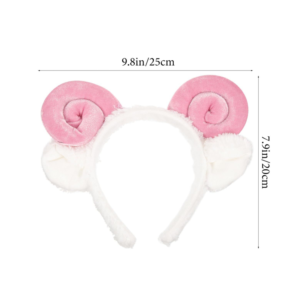 Bentita urechi oaie albe cu coarne roz spiralate accesoriu cosplay cute [2]
