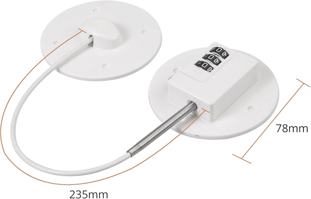 Blocator pentru Frigider cu Cod de Securitate, Fără Cheie, 235 mm, Cablu din Oțel Inoxidabil, Autoadeziv 3M, Kamtop, Alb [2]
