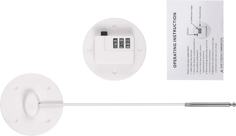 Blocator pentru Frigider cu Cod de Securitate, Fără Cheie, 235 mm, Cablu din Oțel Inoxidabil, Autoadeziv 3M, Kamtop, Alb [5]