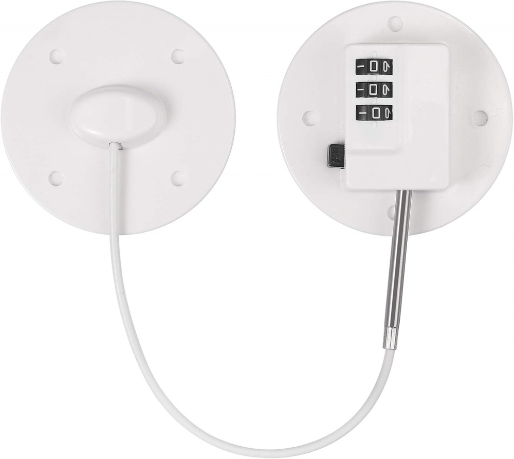 Blocator pentru Frigider cu Cod de Securitate, Fără Cheie, 235 mm, Cablu din Oțel Inoxidabil, Autoadeziv 3M, Kamtop, Alb [3]