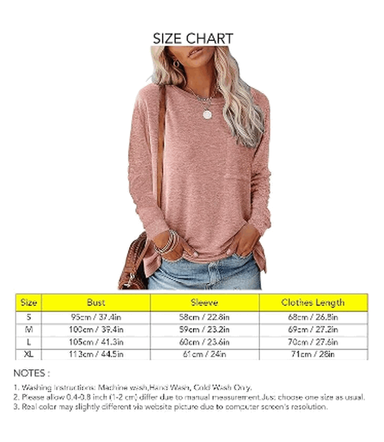 Bluza casual cu maneci lungi pentru femei, cu decolteu rotund si buzunar, FANGJIN,  marimea S, culoare roz, MJ3P [5]