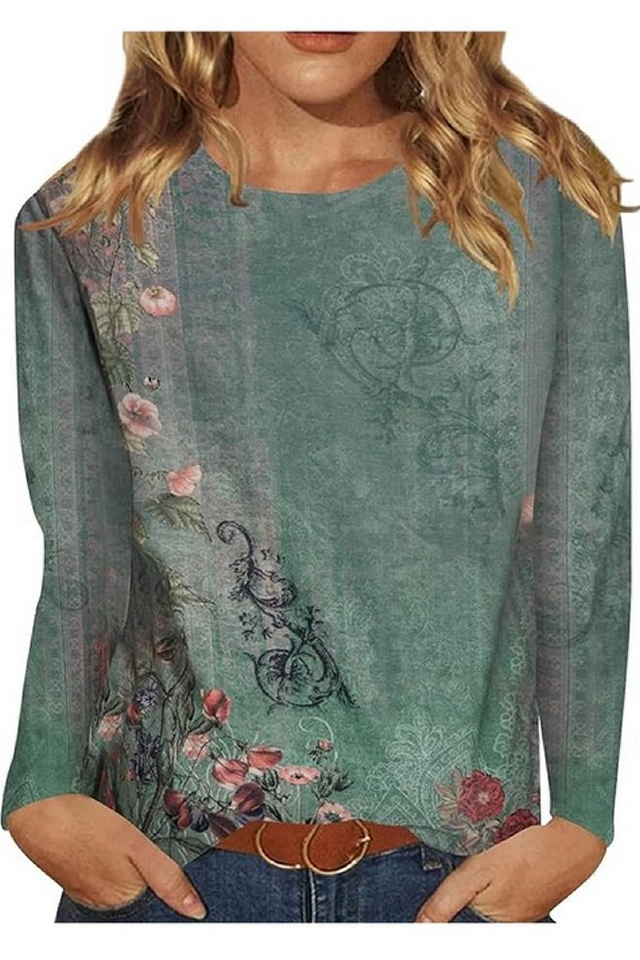 Bluza cu maneca lunga, imprimeu floral, verde, Anggrek, marime S [1]