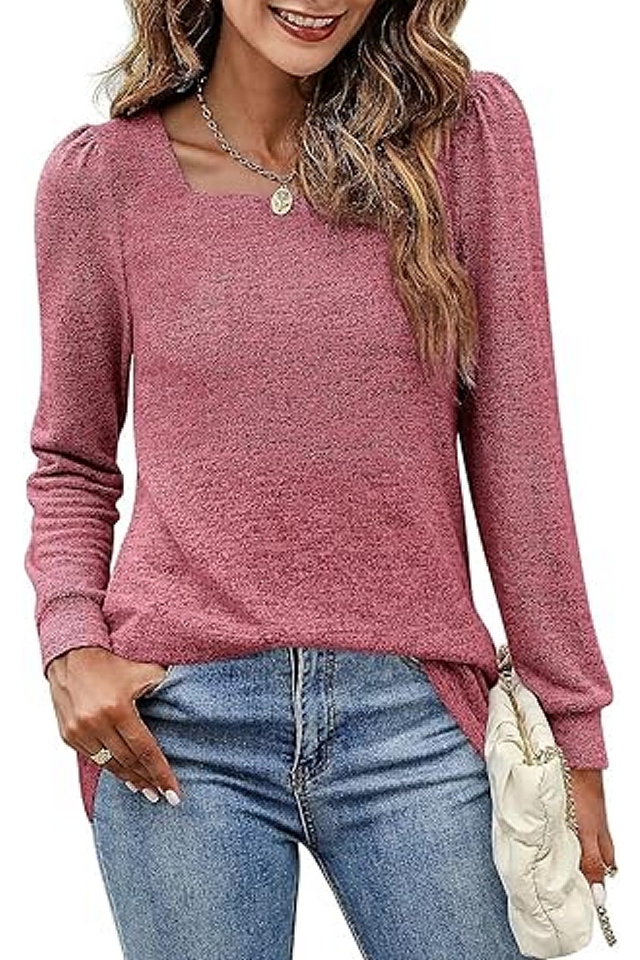 Bluză de Damă cu Mâneci Lungi, Decolteu adanc, Mâneci Bufante, Top Basic, Casual, marime L [3]