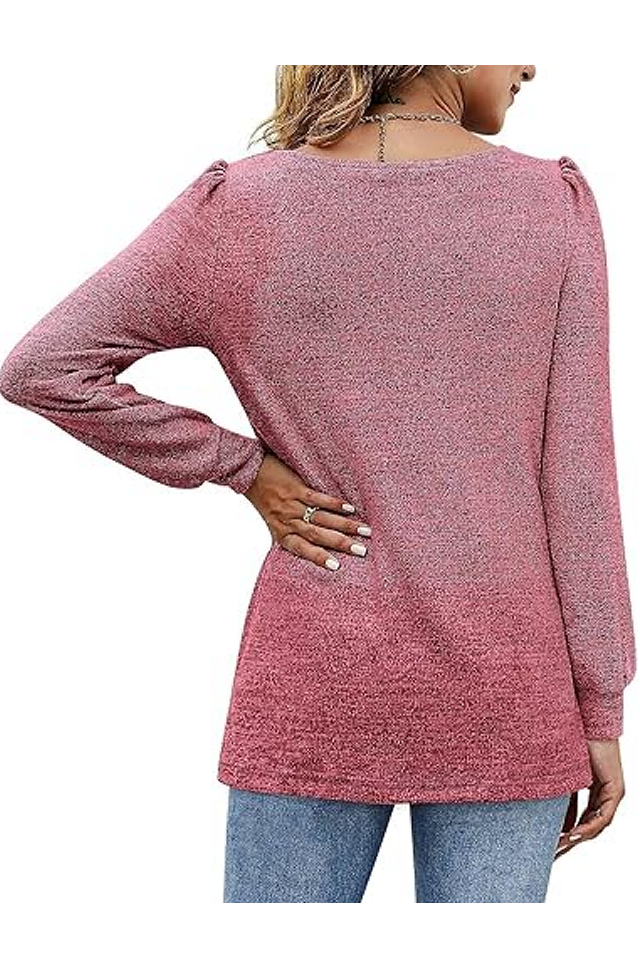 Bluză de Damă cu Mâneci Lungi, Decolteu adanc, Mâneci Bufante, Top Basic, Casual, marime L [4]