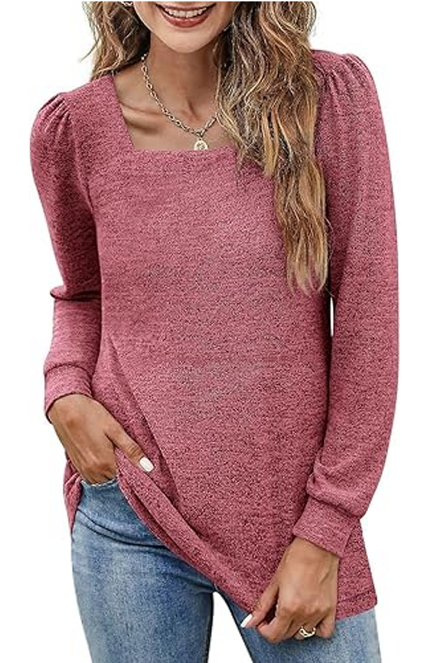Bluză de Damă cu Mâneci Lungi, Decolteu adanc, Mâneci Bufante, Top Basic, Casual, marime L [1]