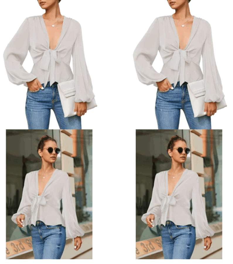 Bluză Elegantă pentru Femei cu Mâneci Lungi Bufante și Nod Frontal, V-Neck - Eurivicy, Alba [3]
