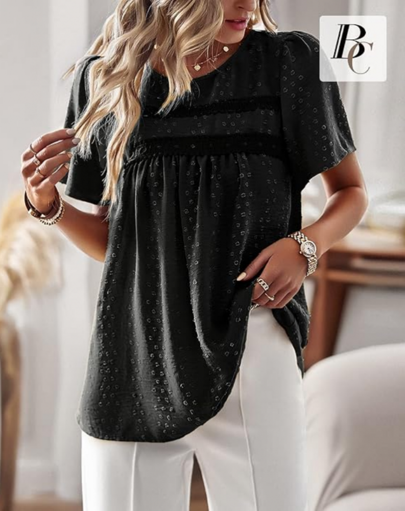 Bluza lejera de vara pentru femei, cu design boho, BebreezChic, negru [3]