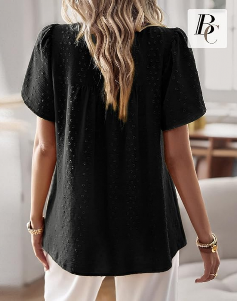 Bluza lejera de vara pentru femei, cu design boho, BebreezChic, negru [4]