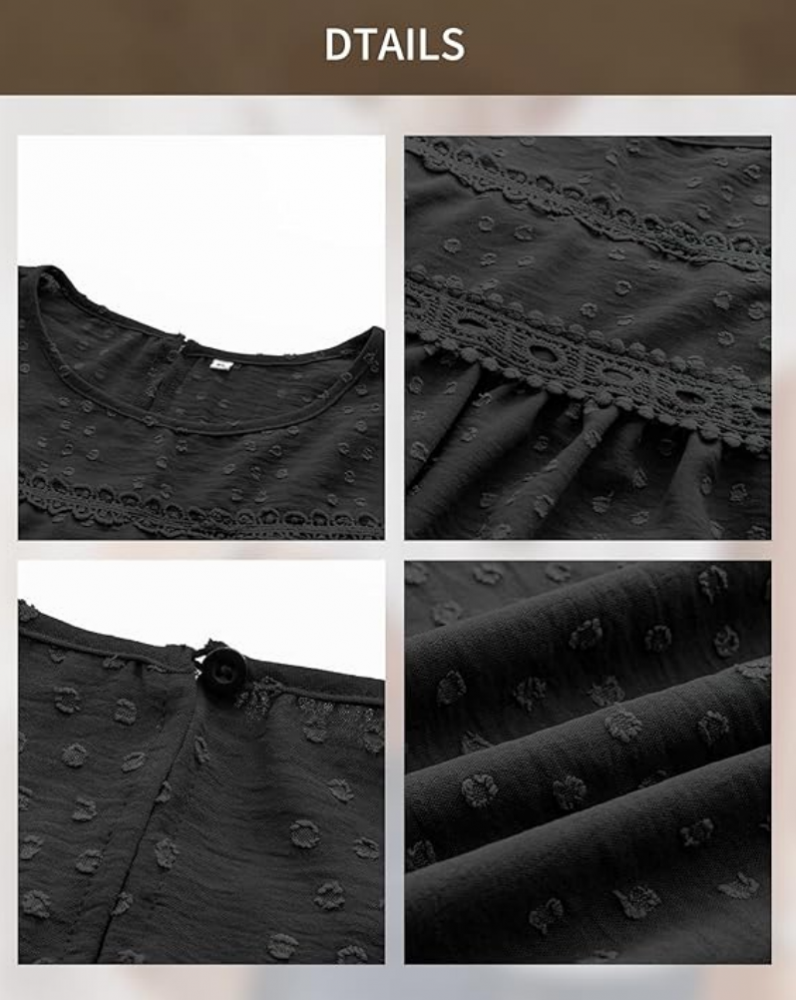 Bluza lejera de vara pentru femei, cu design boho, BebreezChic, negru [6]