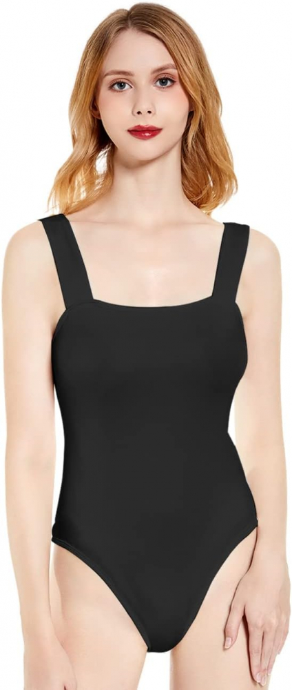 Body Dama Elegant Negru, Fără Mâneci, Decolteu Pătrat, Talie Elastică, Design Thong [1]