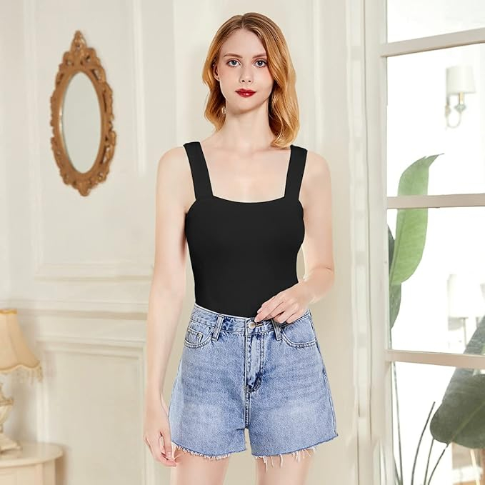 Body Dama Elegant Negru, Fără Mâneci, Decolteu Pătrat, Talie Elastică, Design Thong [6]